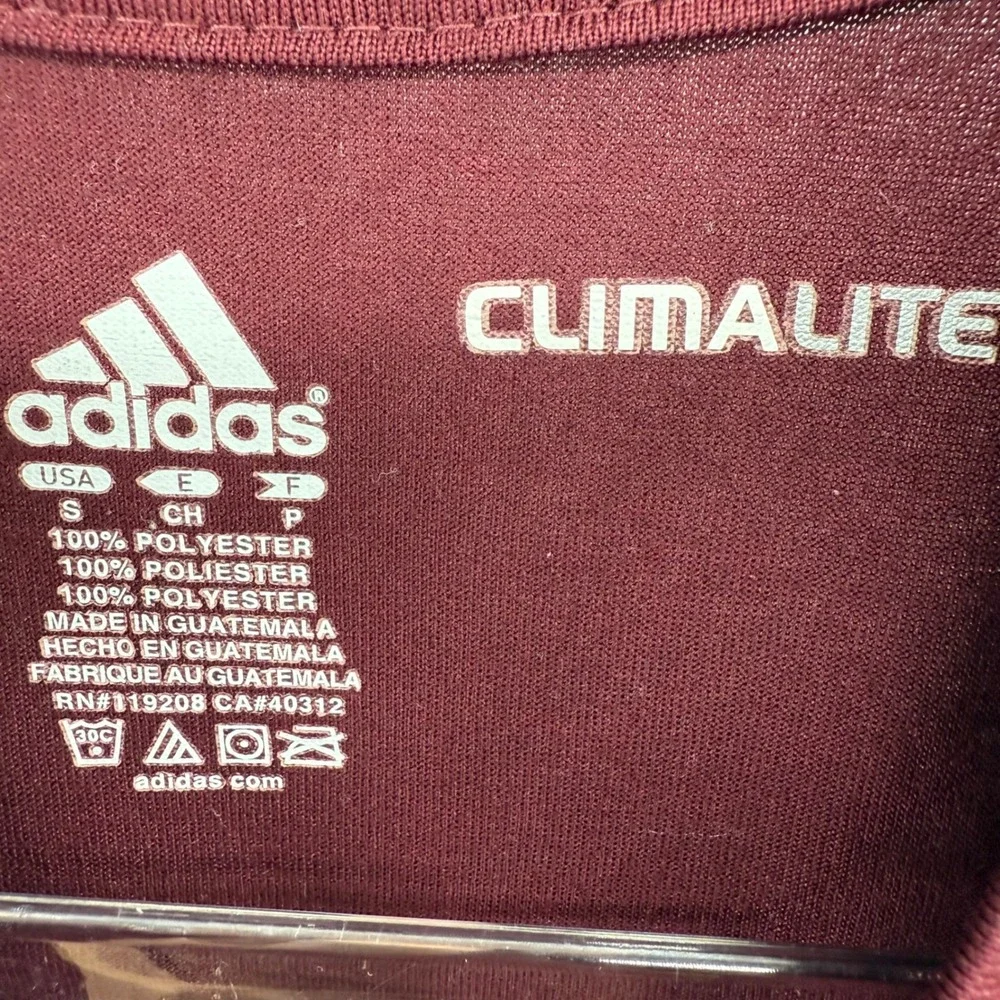 Adidas Climalite Mens Small Maroon Burgundy Performance T-Shirt Big Logo Back‎